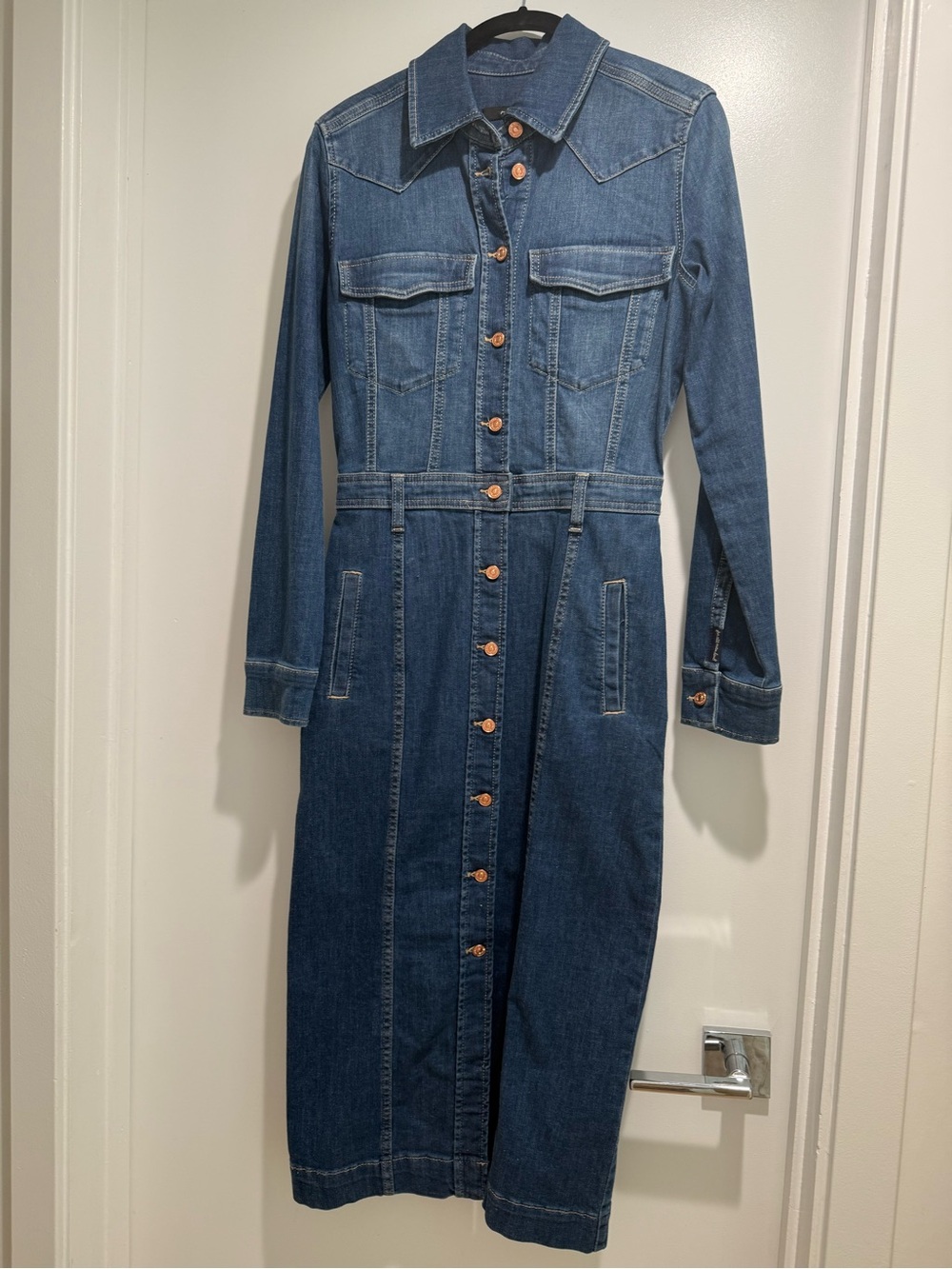 7 for All Mankind West, Classic Blue Denim Button-Front Shirt Dress